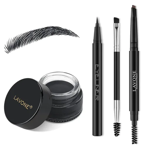 Vista 14 de LAVONE Kit de lápiz de sello para cejas, kit de maquillaje triple con lápiz de ceja impermeable, delineador, pomada de cejas y cepillo de cejas