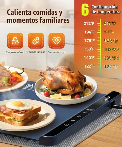 Vista 3 de Warming Mat for Food, 26x15 Inch, Dark Blue, Fast Heat, Child Lock