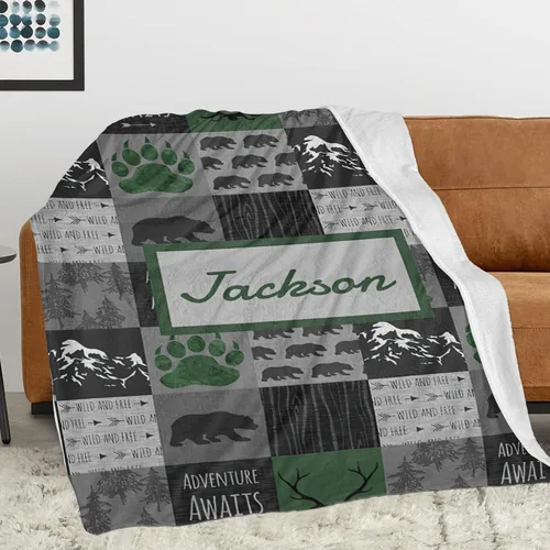 Vista 10 de Woodland - Manta de bebé personalizada para niños, manta de bebé personalizada con nombre Adventure Awaits Stuff recién nacido, regalo de guardería