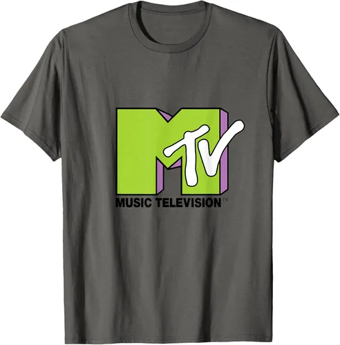 Vista 105 de Camiseta de tratamiento de relleno con logotipo MTV verde lima y morado, Negro, S Azul Marino