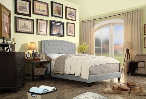 Vista 19 de Rosevera Carlisle Marco de cama con cabecera ajustable con botones para dormitorio, tapizado de lino, soporte de listones de madera, fácil montaje