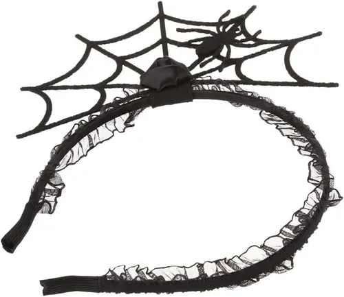 Vista 2 de Aro de telaraña de Halloween para el cabello, accesorio para disfraz de araña (negro)
