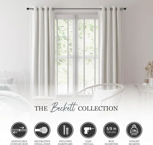 Vista 2 de Kenney Beckett - Barra decorativa estándar para cortina de ventana, 5/8", 28-48", negra Negro