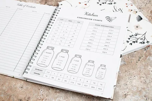 Vista 4 de Libros de recetas para escribir en tus propias recetas, paquete de 2 (limón y floral), diarios de recetas familiares para crear tus propios libros