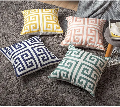 Vista 2 de Funda de almohada decorativa bordada, lona de algodón, cuadrada, 18 pulgadas, funda de cojín (azul)