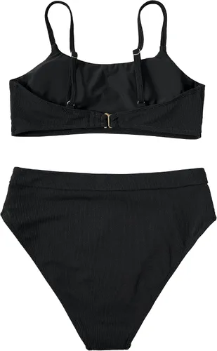 Vista 3 de RXRXCOCO Traje de baño de dos piezas para mujer, con cordones, fruncido, cintura alta, conjunto de bikini