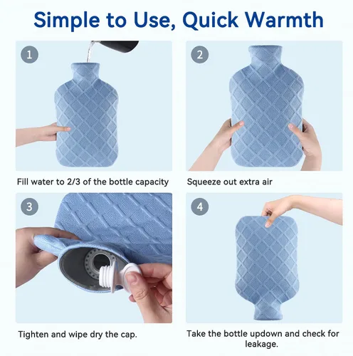 Vista 9 de Botella de agua caliente con tapa suave, bolsa de agua caliente de 2 L, terapias calientes y frías para dolores musculares, calambres menstruales