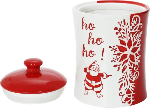 Vista 2 de Stephanie Imports Ho Ho Ho! Tarro de galletas de cerámica con temática navideña para vacaciones de invierno