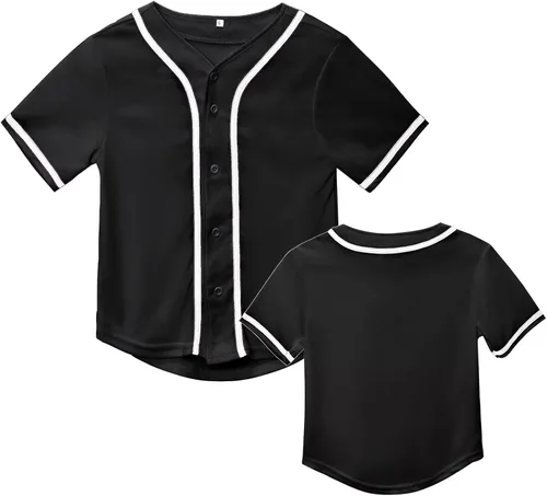 Vista 3 de Camiseta de béisbol para niños, camisa con botones, manga corta, hip hop, uniformes deportivos personalizados para niñas