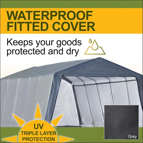 Vista 2 de Toldo resistente para todas las estaciones de 12 x 20 pies y refugio de garaje portátil con marco de acero y cubierta UV impermeable y puertas