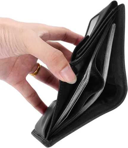 Vista 2 de Billetera Triple de Cuero Vacuno con Bloqueo RFID para Hombres, 10 Ranuras para Tarjetas, 2 Ventanas de Identificación con Bolsillo para Monedas