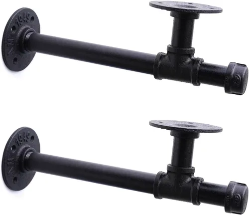 Vista 13 de Soportes de estante de tubo industrial de 3/4", soportes de estantería DIY de hierro negro montados en pared para colgar, soportes de tubería