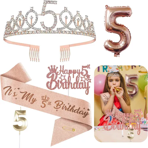 Vista 15 de Decoraciones de cumpleaños de 3 para ella – 5 regalos que incluyen corona de tercera tiara, banda, decoración de pasteles, globos, velas