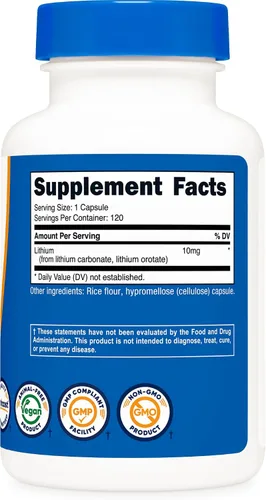 Vista 5 de Nutricost Orotato de litio (10 mg) 120 cápsulas, suplemento de litio vegano Sin OMG y sin gluten