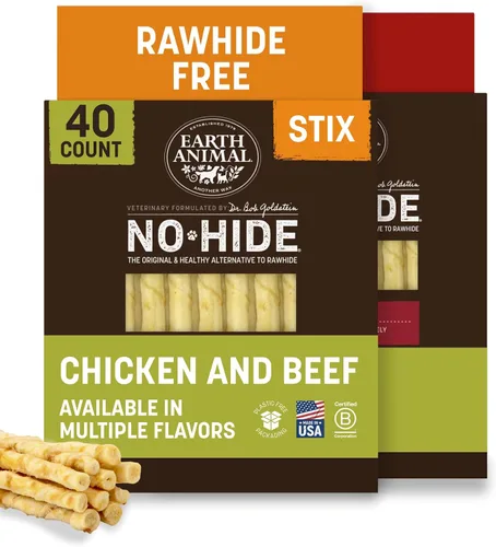 Vista 28 de Earth Animal No Hide Stix - Palitos masticables sin cuero de larga duración para perros pequeños, sabor a carne de res - Paquete de valor de 20