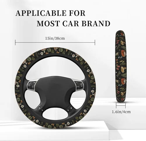 Vista 4 de Funda para volante de plantas de helecho de brujería retro de hongos para mujeres, hombres y niñas, accesorios de automóvil, decoración 1