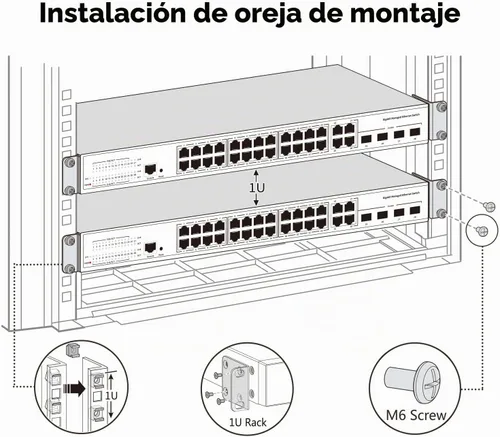 Vista 4 de MokerLink Oreja de montaje en rack ajustable para conmutadores de 17,3 pulgadas, compatible con conmutador de red HP/HPE/ProCurve/Aruba/OfficeConnect