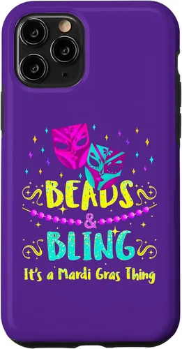 Vista 13 de Funda para iPhone 12 mini Mardi Gras, con cuentas de Nueva Orleans y funda brillante Mardi Gras