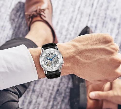 Vista 3 de FORSINING Reloj automático de cara grande para hombre, potente reloj exótico de esqueleto de turbillion