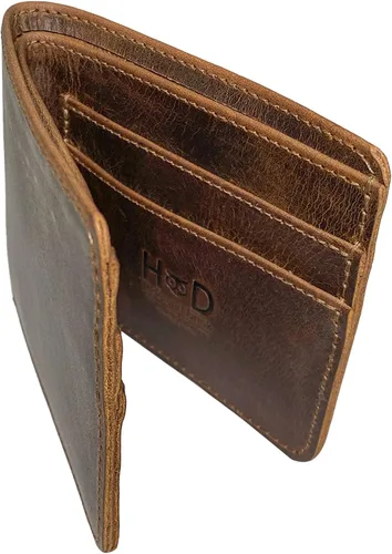 Vista 3 de Hide & Drink, Billetera plegable hecha a mano de cuero de grano completo, delgada, compacta, delgada para bolsillo o bolsa, almacena dinero