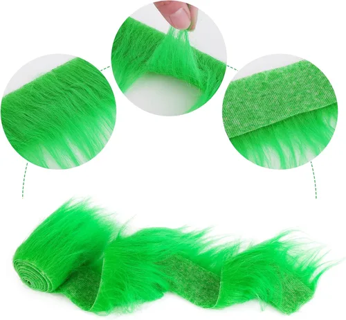 Vista 4 de Lusofie Tiras Precortadas de Tela de Piel Sintética Afelpada Lanuda 2x60 pulgadas Piel Verde Esponjosa Peluda para Manualidades para Árbol