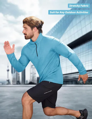 Vista 30 de MAGCOMSEN Sudadera de golf de manga larga con forro polar para hombre, con cremallera de 1/4, térmica, para correr