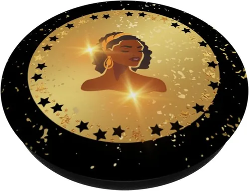 Vista 2 de Reina africana con colores dorados y negros - PopSockets de vida suave intercambiables PopGrip