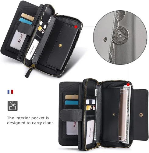 Vista 6 de Asuwish Funda de teléfono para Samsung Galaxy S9 Plus con cremallera, funda desmontable con protector de pantalla de vidrio templado y tarjetero