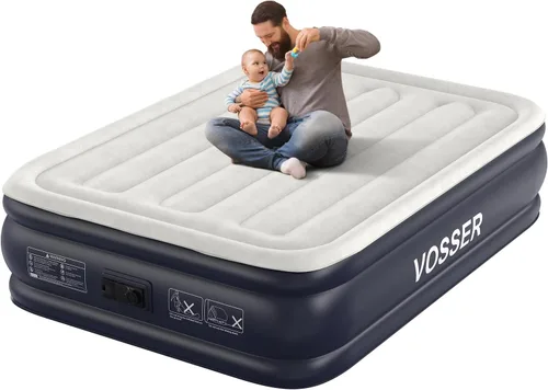 Vista 19 de VOSSER Colchón de aire individual XL con bomba incorporada, colchón inflable extra largo de 13 pulgadas elevado de 80 pulgadas, cama de aire Azul