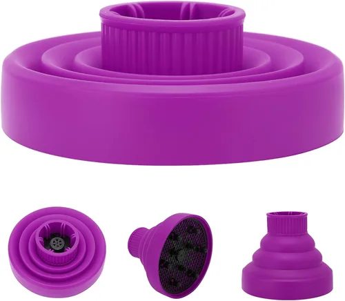 Vista 8 de Difusor de secador de pelo, universal plegable, portátil, ligero, plegable, morado