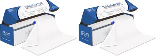 Vista 9 de Mantel desechable de plástico para mesas: 54 pulgadas x 120 pies, cubierta de mesa de plástico con cortador fácil de deslizar, manteles de plástico