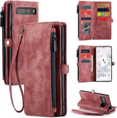 Vista 11 de JGY - Funda para Pixel 6A, Google Pixel 6A de piel de gamuza con cremallera y correa de cordón, Pixel 6A, monedero, cartera magnética para mujer