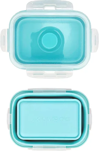 Vista 8 de CCyanzi Contenedores plegables de almacenamiento de alimentos de 3 piezas con tapas, contenedor de almuerzo de silicona, apto para microondas