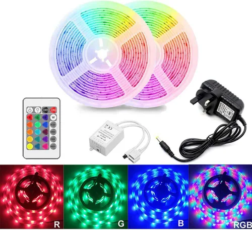 Vista 3 de Tira de luz LED RGB 2835 DC12V para lámpara LED para habitación que cambia de color, tira de luces LED con control remoto de 24 teclas de color RGB