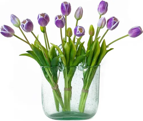 Vista 11 de DUYONE 15 flores de tulipanes artificiales, ramo de látex de tacto real, tulipanes falsos para oficina, boda, fiesta, hogar, cocina, jardín