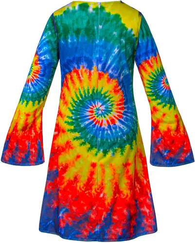 Vista 4 de Disfraz hippie para niñas, vestido colorido de los años 60 y 70, fiesta de Halloween, cosplay, 3 a 12 años
