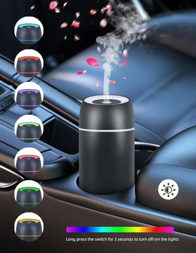 Vista 3 de Difusor de automóvil para aceites esenciales, portátil, mini humidificador ultrasónico de niebla de 3.4 fl oz, difusor ambientador de aromaterapia