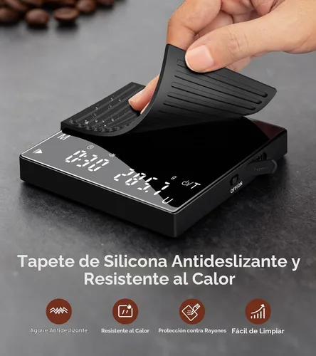 Vista 5 de Báscula de café recargable con temporizador, mini báscula de café expreso de 4.4 lbs/0.00 oz de alta precisión para café expreso y café, báscula