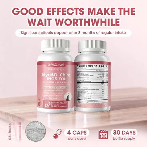 Vista 8 de Mulittea Suplemento de Myo-Inositol y D-Chiro para Mujeres - Inositol Liposomal 14-en-1 con Ácido Fólico, Omega-3 y Multivitaminas para Equilibrio