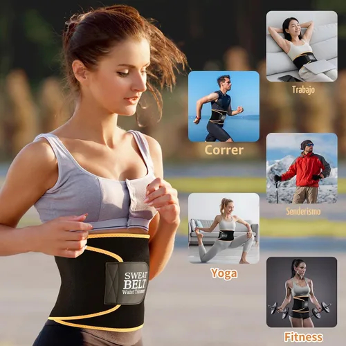 Vista 6 de kissleaf Entrenador de cintura para mujer, cinturón de sudor para mujer Negro naranja