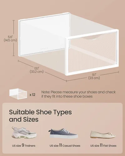 Vista 2 de SONGMICS Cajas de zapatos, organizador de almacenamiento de zapatos para armario, caja apilable de plástico para tenis, paquete de 12, transparente