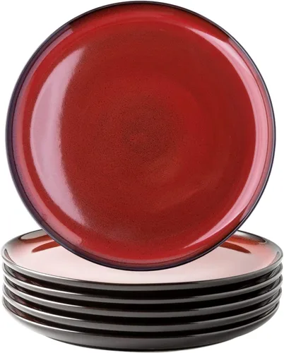 Vista 13 de LERATIO Juego de platos de cerámica de 6, platos de porcelana de 8.5 pulgadas con esmalte reactivo, ligeros, platos de ensalada de porcelana, juego
