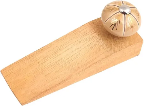 Vista 13 de IndianShelf - 1 tope decorativo de cerámica y madera para la parte inferior de la puerta, color azul, resistente, base de goma antideslizante, tope