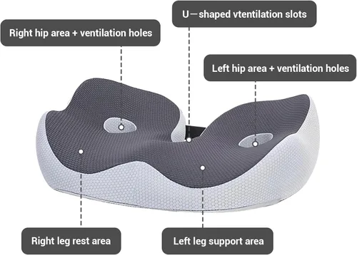 Vista 5 de Aptliton Ergonomic Memory Foam Seat Cushion ‑ Dark Gray