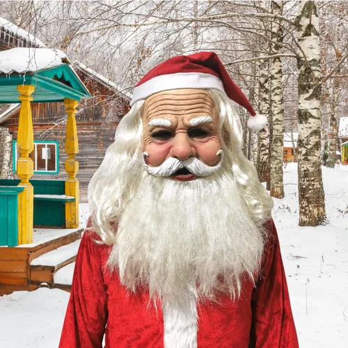 Vista 7 de Máscara vieja de barba blanca de Navidad, Santa Claus realista para mujeres, disfraz de Halloween, Navidad, abuela, abuelo, anciana, anciana