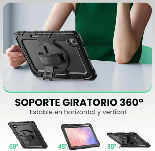 Vista 4 de SEYMAC Funda para Samsung Galaxy Tab S11 5G 2025 de 11 pulgadas, resistente a prueba de golpes, con protector de pantalla, soporte giratorio, correa