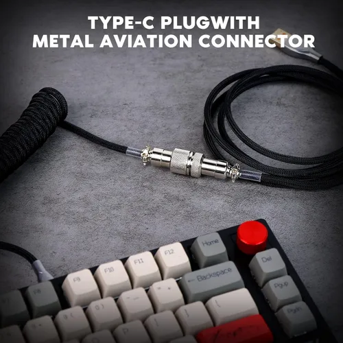 Vista 5 de EPOMAKER TH80 Pro 75% 80 teclas Hot Swap Kit de teclado mecánico para juegos con cable USB A en espiral mixto (negro)
