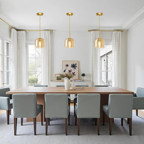 Vista 7 de Luces Colgantes de Isla de Cocina - Luz Colgante Dorada, Luces Colgantes de Latón Estilo Granja con Pantalla de Vidrio Ámbar, Luz Colgante Ajustable