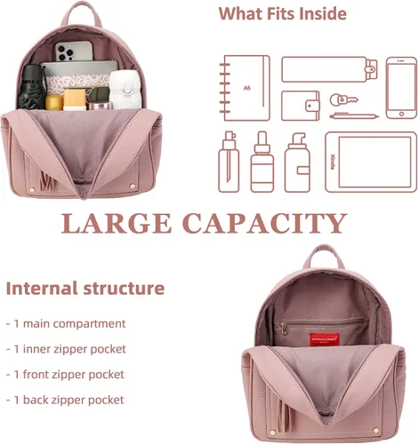 Vista 4 de Montana West Mochila mediana para mujer, mochila antirrobo con cremallera segura y borla, mochila rosada, Mochilas de viaje