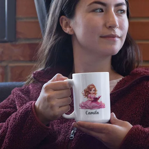 Vista 3 de Taza de café de libro de lectura de princesa personalizada, taza de té personalizada con diseño de libro, regalo personalizado para elegir el nombre